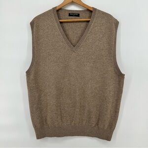 Kallspin Mens V Neck Sleeveless Sweater Vest Cashmere Wool Blend Tan XL